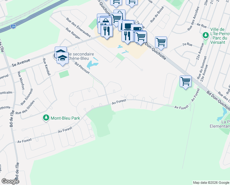 map of restaurants, bars, coffee shops, grocery stores, and more near 392 Rue du Versant in Pincourt