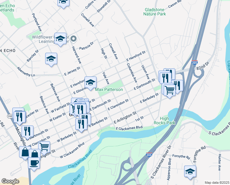 map of restaurants, bars, coffee shops, grocery stores, and more near 365 East Exeter Street in Gladstone