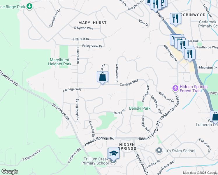 map of restaurants, bars, coffee shops, grocery stores, and more near 2005 Carriage Way in West Linn