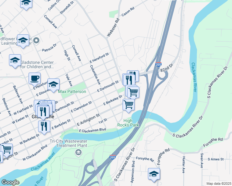 map of restaurants, bars, coffee shops, grocery stores, and more near 695 East Clarendon Street in Gladstone