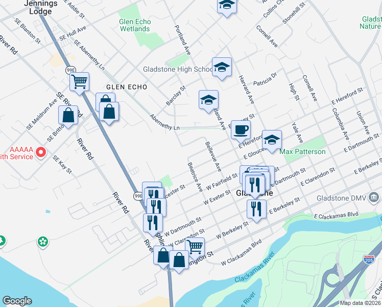 map of restaurants, bars, coffee shops, grocery stores, and more near 280 Ipswich Street in Gladstone