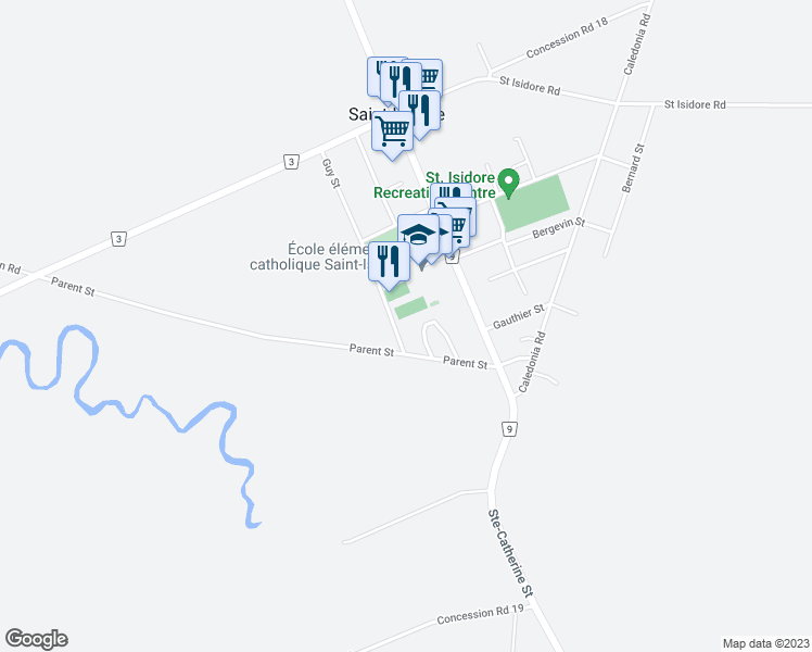 map of restaurants, bars, coffee shops, grocery stores, and more near 80 Guy Street in Saint Isidore