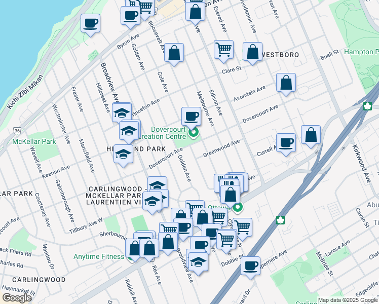 map of restaurants, bars, coffee shops, grocery stores, and more near 648 Cole Avenue in Ottawa