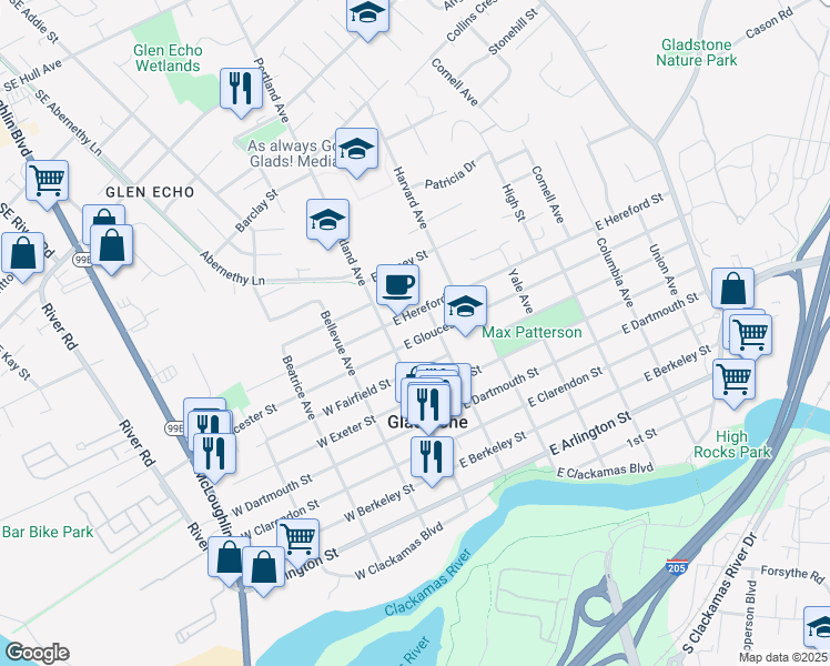 map of restaurants, bars, coffee shops, grocery stores, and more near 150 East Gloucester Street in Gladstone