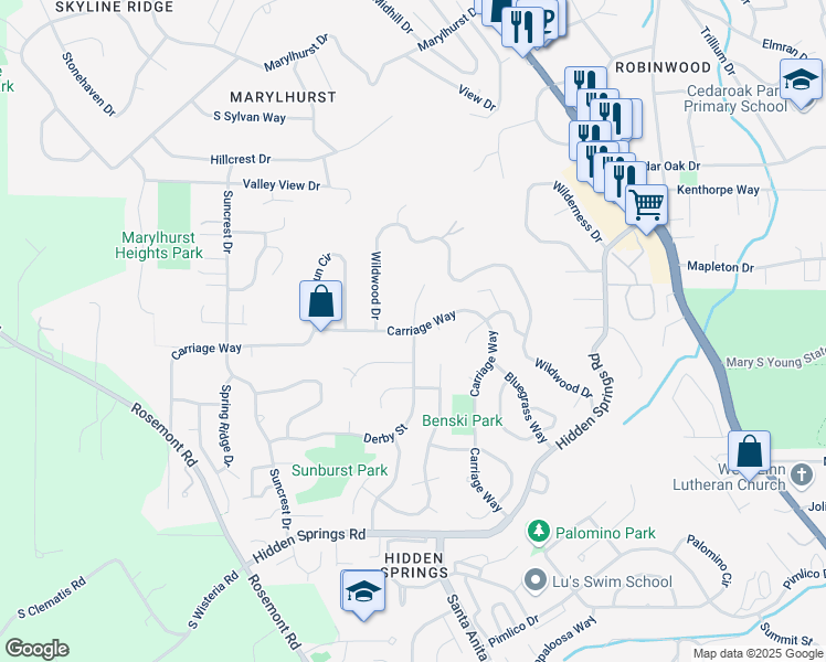 map of restaurants, bars, coffee shops, grocery stores, and more near 2818 Carriage Way in West Linn