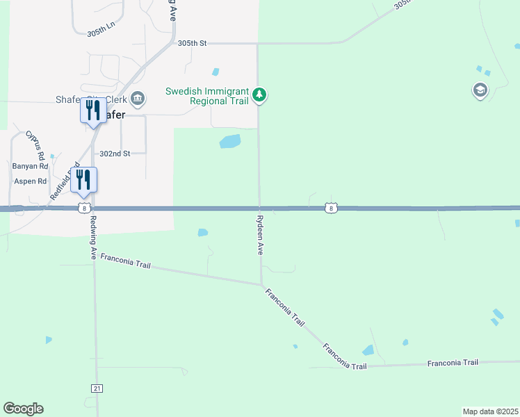 map of restaurants, bars, coffee shops, grocery stores, and more near 18201 Lake Boulevard in Shafer
