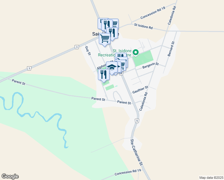 map of restaurants, bars, coffee shops, grocery stores, and more near 80 Guy Street in Saint Isidore