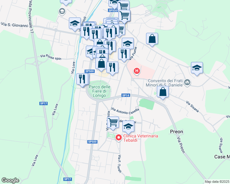 map of restaurants, bars, coffee shops, grocery stores, and more near 52 Via 24 Maggio in Lonigo
