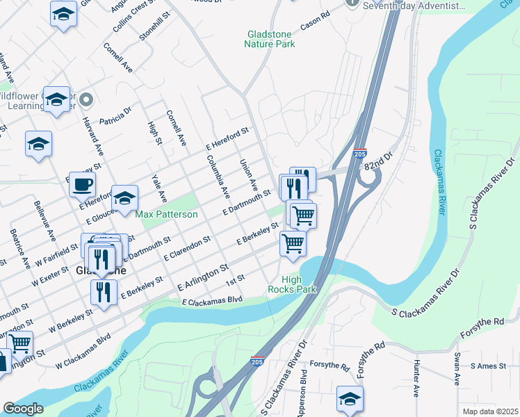 map of restaurants, bars, coffee shops, grocery stores, and more near 695 East Clarendon Street in Gladstone