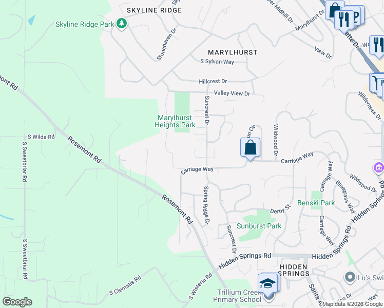 map of restaurants, bars, coffee shops, grocery stores, and more near 1738 Gallery Way in West Linn