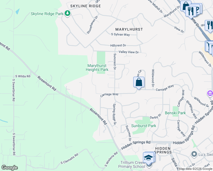 map of restaurants, bars, coffee shops, grocery stores, and more near 1738 Gallery Way in West Linn