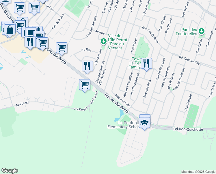 map of restaurants, bars, coffee shops, grocery stores, and more near 447 24e Avenue in L'Île-Perrot