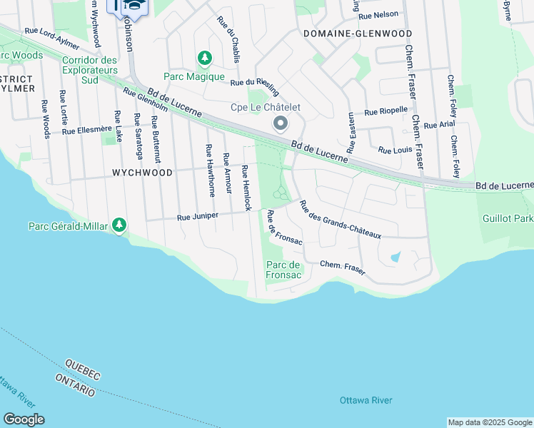 map of restaurants, bars, coffee shops, grocery stores, and more near 12 Rue de Fronsac in Gatineau