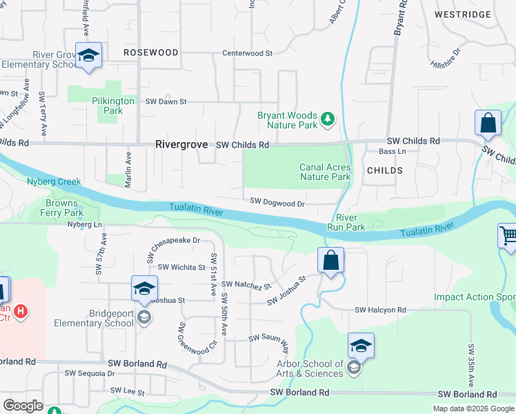 map of restaurants, bars, coffee shops, grocery stores, and more near 4760 Southwest Dogwood Drive in Lake Oswego