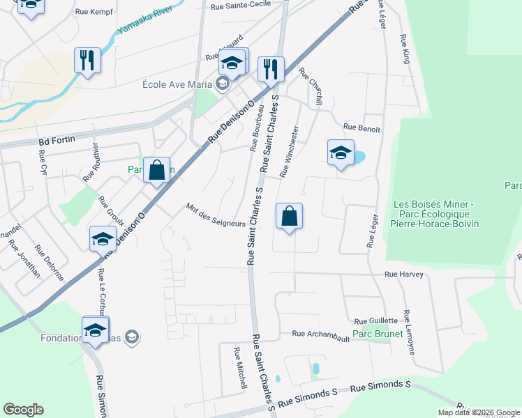 map of restaurants, bars, coffee shops, grocery stores, and more near 523 Rue Saint Charles Sud in Granby