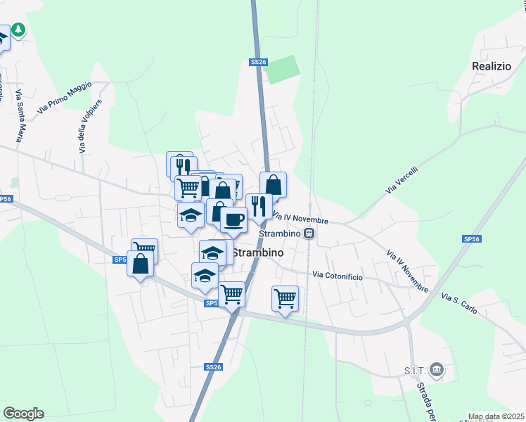 map of restaurants, bars, coffee shops, grocery stores, and more near 15 Corso Torino in Strambino