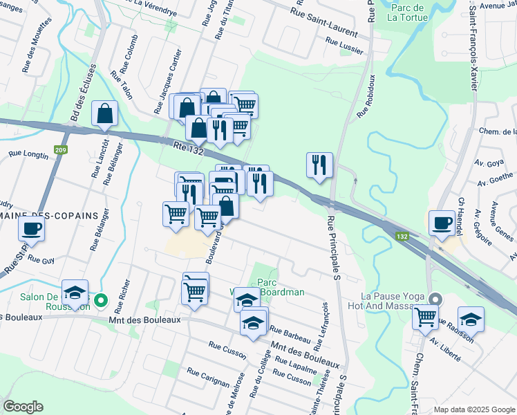 map of restaurants, bars, coffee shops, grocery stores, and more near in Delson