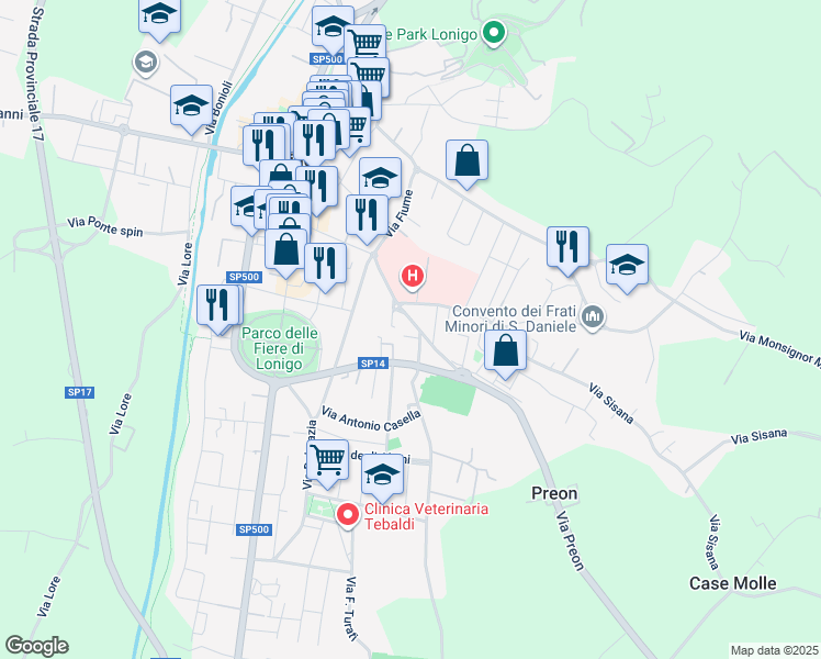 map of restaurants, bars, coffee shops, grocery stores, and more near 16 Via Circonvallazione in Lonigo