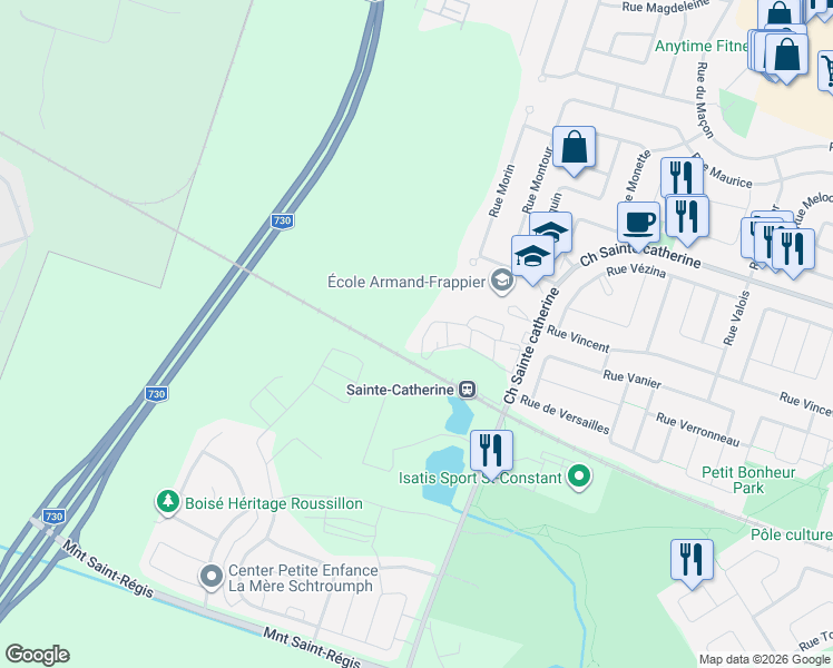 map of restaurants, bars, coffee shops, grocery stores, and more near 325 Ch Sainte catherine in Saint-Constant