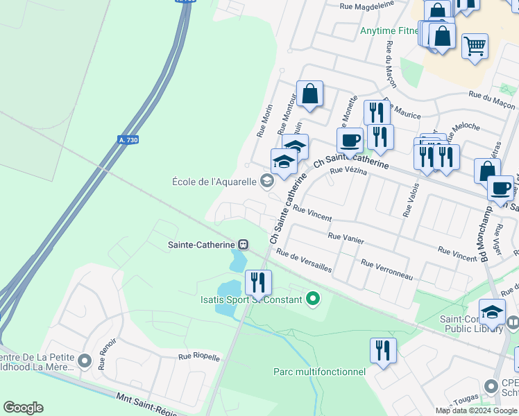 map of restaurants, bars, coffee shops, grocery stores, and more near 331 Ch Sainte catherine in Saint-Constant