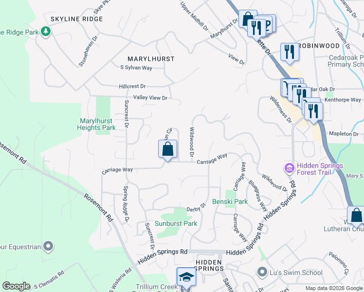 map of restaurants, bars, coffee shops, grocery stores, and more near 19636 Sun Circle in West Linn