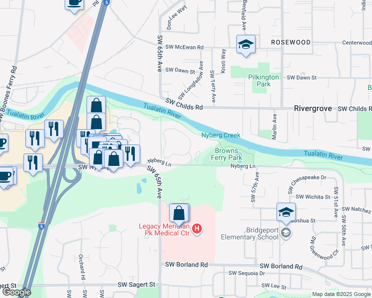 map of restaurants, bars, coffee shops, grocery stores, and more near 6455 Southwest Nyberg Lane in Tualatin