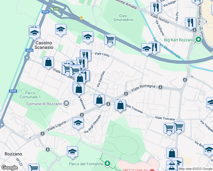 map of restaurants, bars, coffee shops, grocery stores, and more near 9 Via delle Begonie in Rozzano