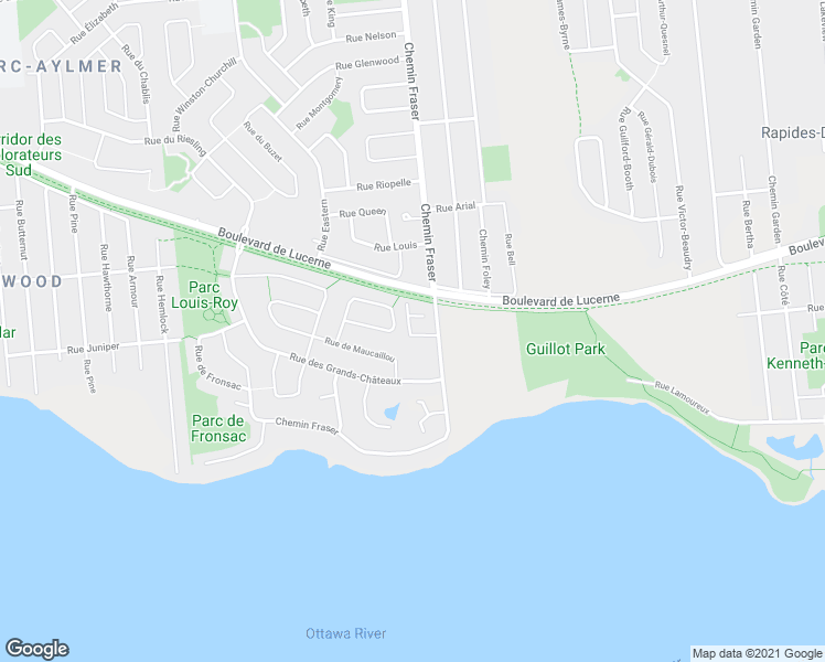 map of restaurants, bars, coffee shops, grocery stores, and more near 140 Chemin Fraser in Gatineau