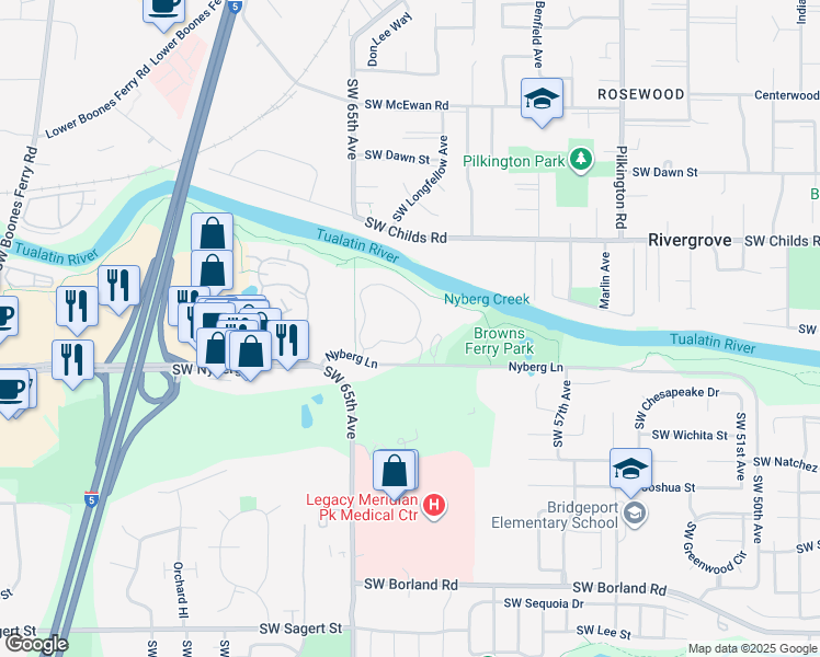 map of restaurants, bars, coffee shops, grocery stores, and more near 6455 Southwest Nyberg Lane in Tualatin