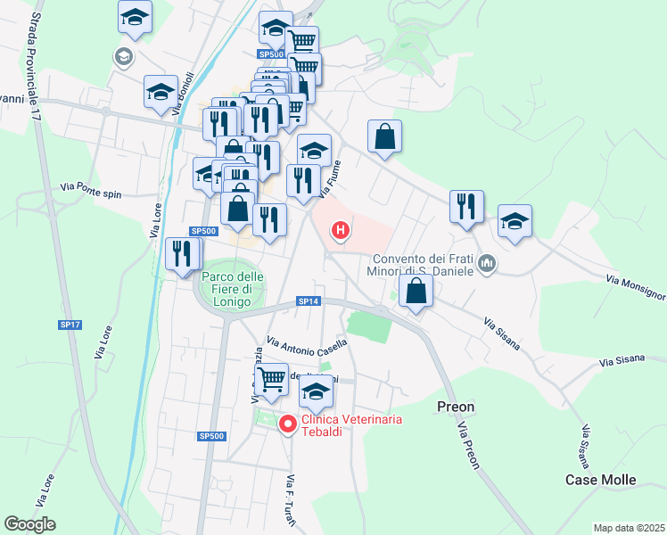 map of restaurants, bars, coffee shops, grocery stores, and more near 16 Via Circonvallazione in Lonigo