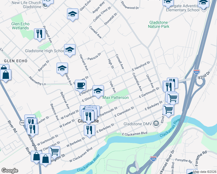map of restaurants, bars, coffee shops, grocery stores, and more near 370 East Gloucester Street in Gladstone