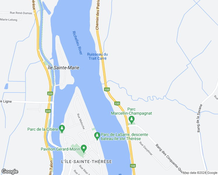 map of restaurants, bars, coffee shops, grocery stores, and more near 2880 Chemin des Patriotes in Richelieu