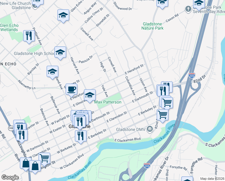 map of restaurants, bars, coffee shops, grocery stores, and more near 430 East Gloucester Street in Gladstone
