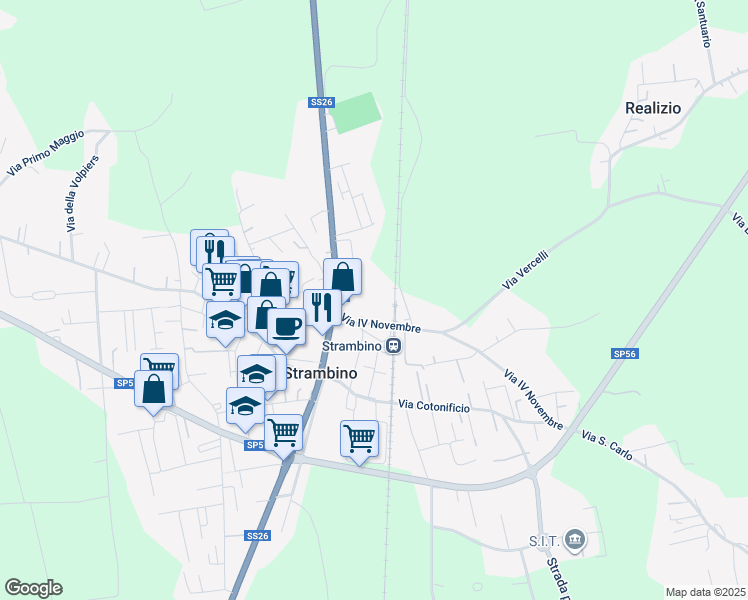 map of restaurants, bars, coffee shops, grocery stores, and more near 22 Via IV Novembre in Strambino