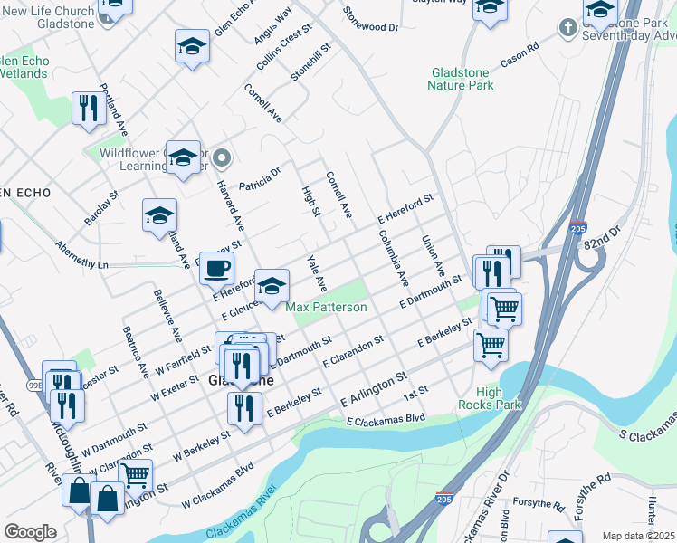 map of restaurants, bars, coffee shops, grocery stores, and more near 430 East Gloucester Street in Gladstone