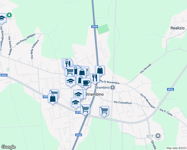 map of restaurants, bars, coffee shops, grocery stores, and more near 51 Via Somis in Strambino