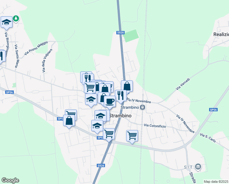 map of restaurants, bars, coffee shops, grocery stores, and more near 51 Via Somis in Strambino