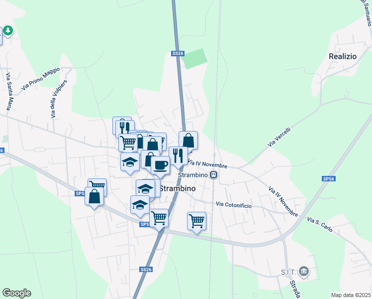 map of restaurants, bars, coffee shops, grocery stores, and more near 15-17 Corso Torino in Strambino