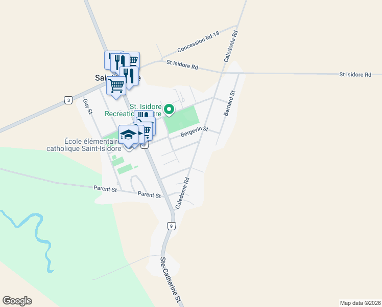map of restaurants, bars, coffee shops, grocery stores, and more near 131 Caledonia Road in Saint Isidore