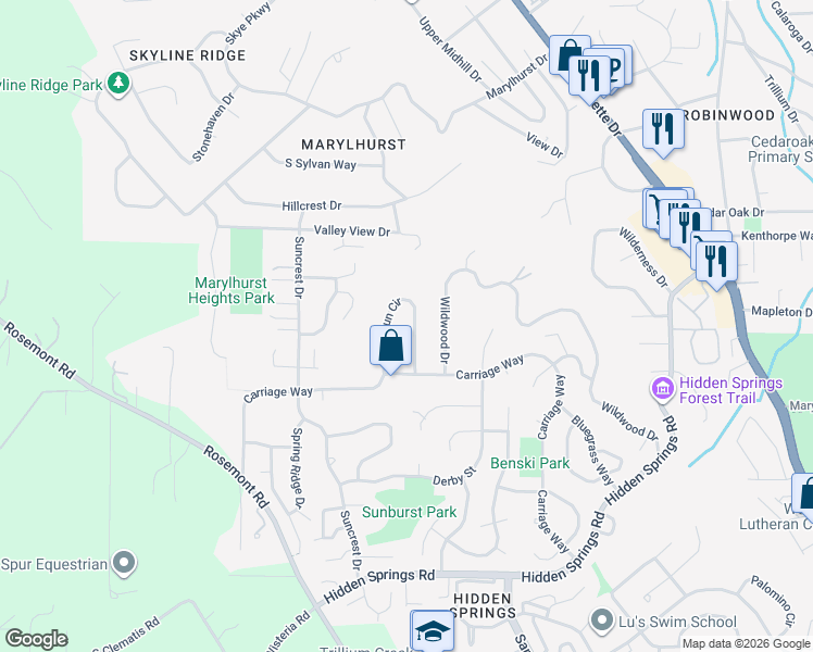 map of restaurants, bars, coffee shops, grocery stores, and more near 19636 Sun Circle in West Linn