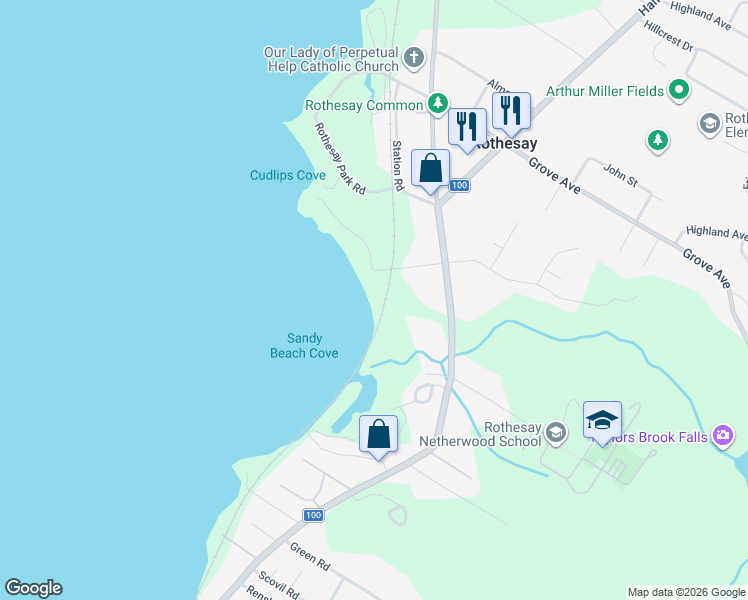 map of restaurants, bars, coffee shops, grocery stores, and more near 8 Tennis Court Road in Rothesay