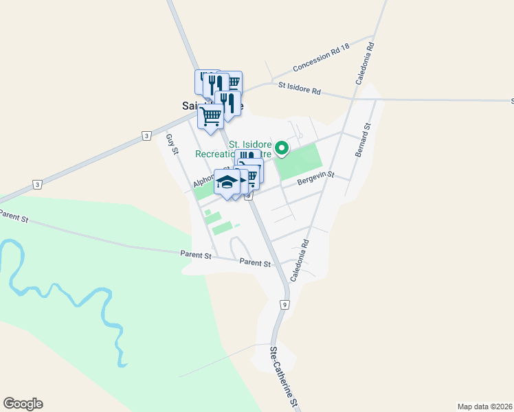 map of restaurants, bars, coffee shops, grocery stores, and more near 10 Madeleine Place in Saint Isidore