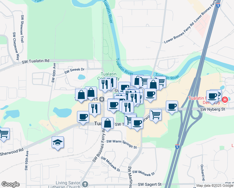 map of restaurants, bars, coffee shops, grocery stores, and more near 18880 Southwest 84th Avenue in Tualatin