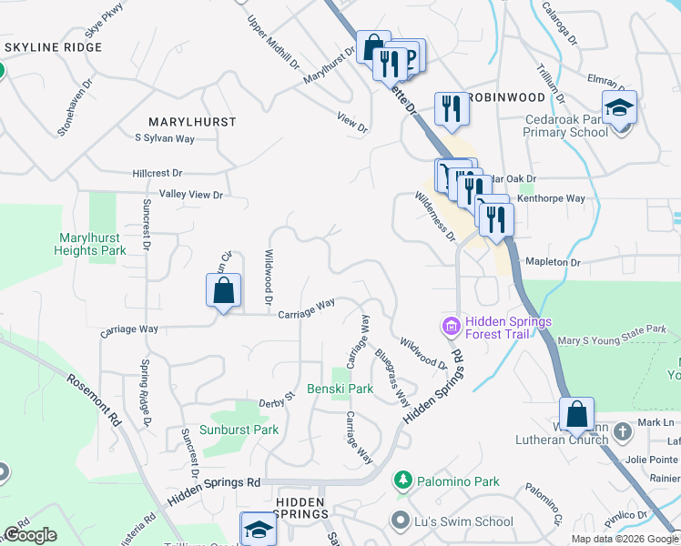 map of restaurants, bars, coffee shops, grocery stores, and more near 19745 Wildwood Drive in West Linn