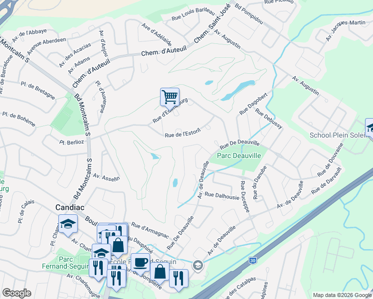 map of restaurants, bars, coffee shops, grocery stores, and more near 46 Rue Dumas in Candiac