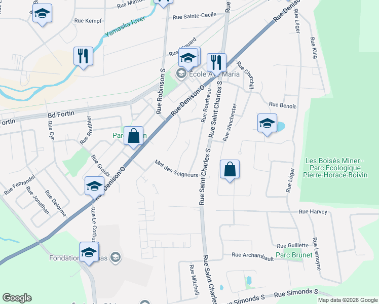 map of restaurants, bars, coffee shops, grocery stores, and more near 527 Allée des Hauts-Bois in Granby