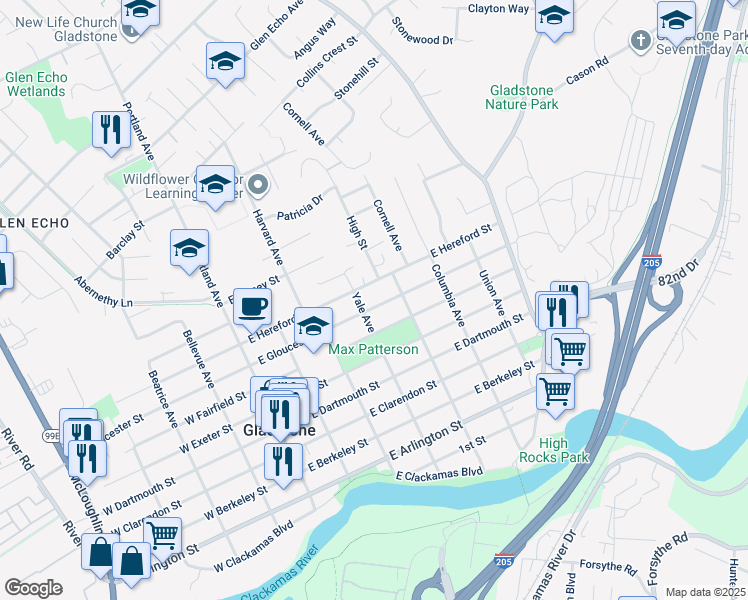 map of restaurants, bars, coffee shops, grocery stores, and more near 430 East Gloucester Street in Gladstone