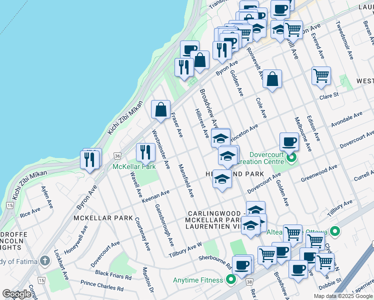 map of restaurants, bars, coffee shops, grocery stores, and more near 534 Fraser Avenue in Ottawa