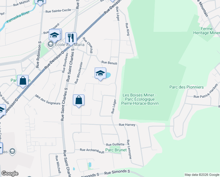 map of restaurants, bars, coffee shops, grocery stores, and more near 276 Rue Houle in Granby