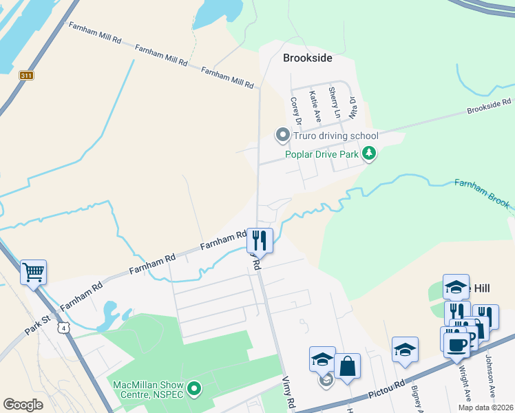 map of restaurants, bars, coffee shops, grocery stores, and more near 304 Vimy Road in Bible Hill